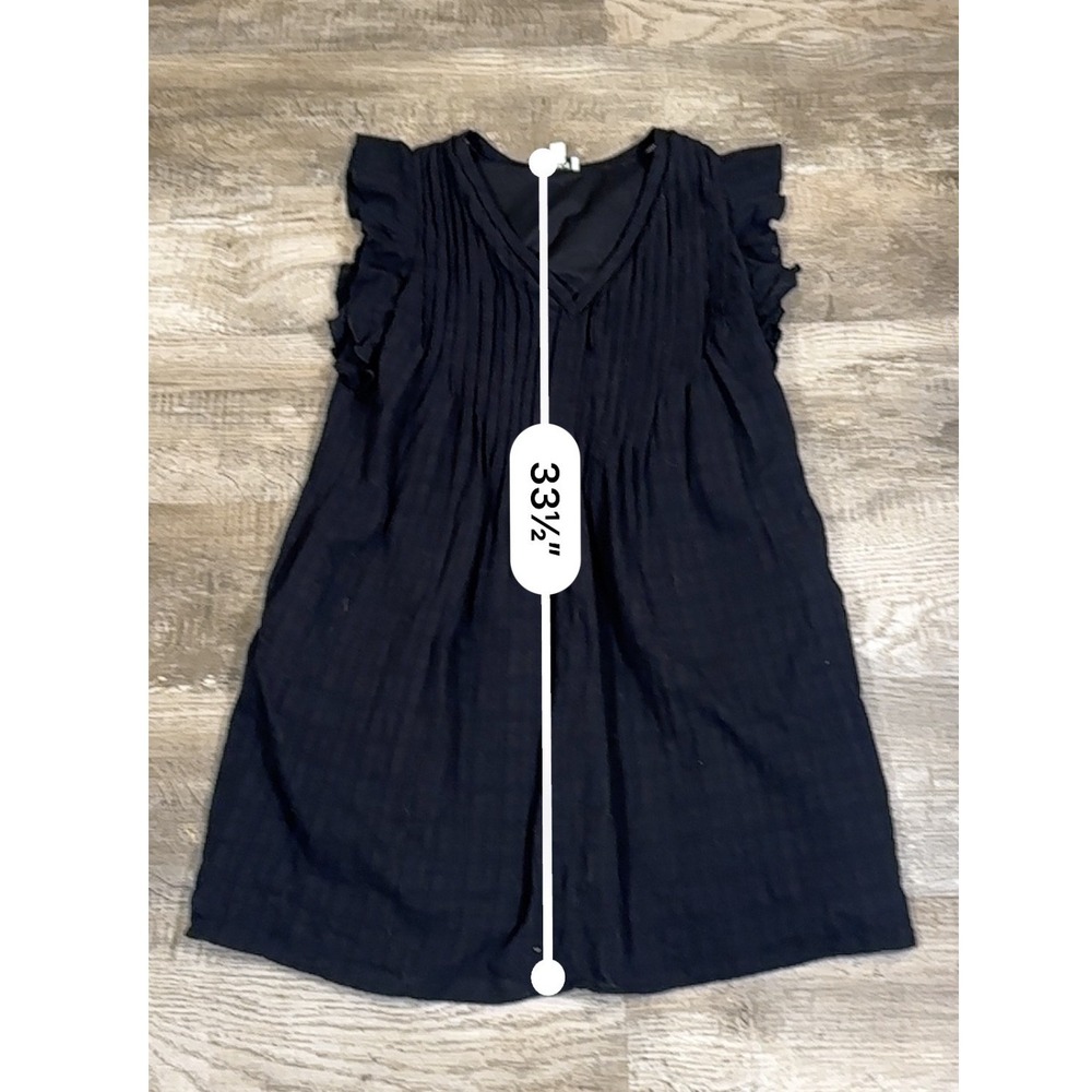 Evereve Womens Black Cotton Gauze Pintuck Ruffle Sleeve Mini Shift Dress Large - Picture 5 of 7